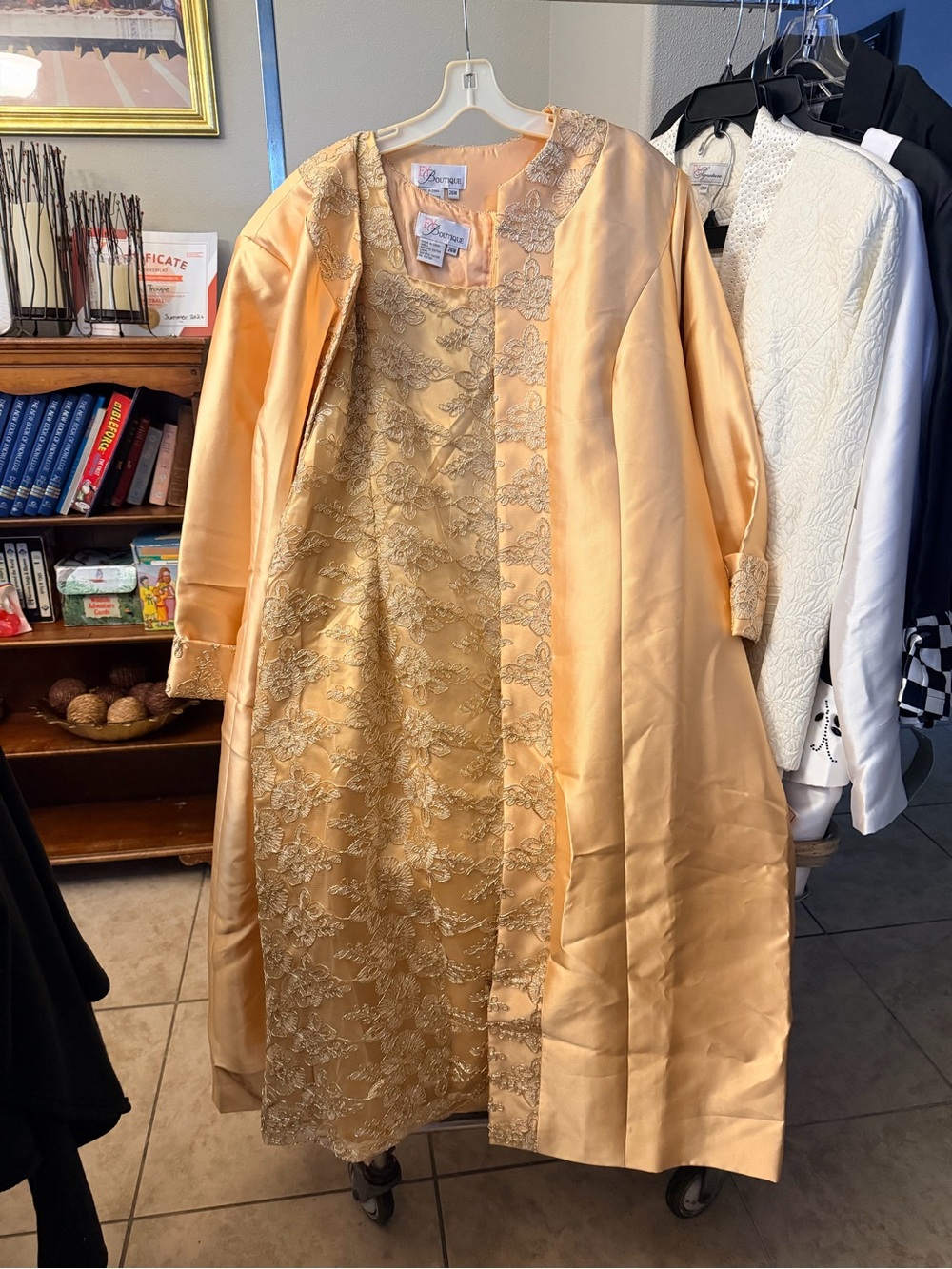 Elegant Peach Lace Coat Dress by EY Boutique